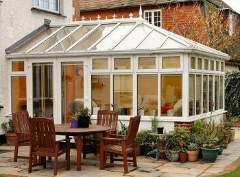 bespoke, made to measure white PVC-U Edwardian style conservatory