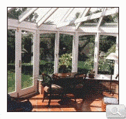 Internal view of white painted Hardwood Conservatory with equal site line feature